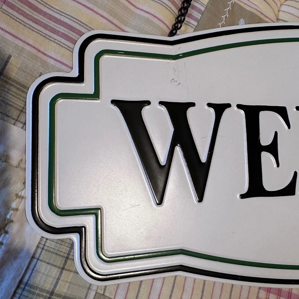 Hanging Metal Welcome‎ Sign with Black and White Design NEW